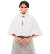 Yalice Women's Wedding Faux Fur Shawl and Wrap Bridal Fur Stole Cape Fur Scarf for Bride and Brid...