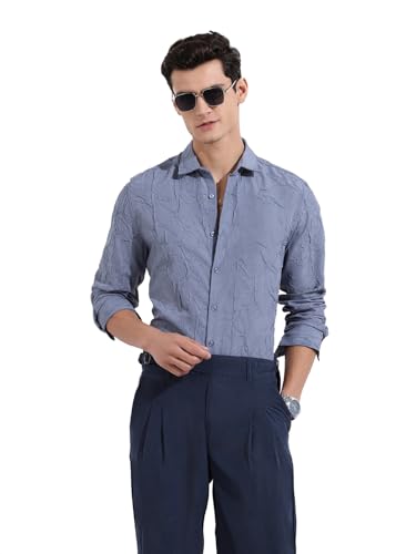 Chemise à manches longues pour homme coupe ajustée et col découpé