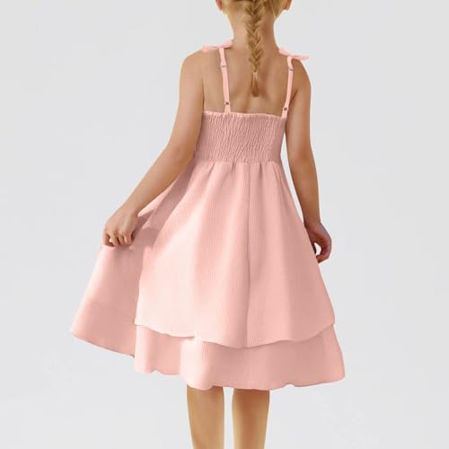 Girls Summer Dress Casual Spaghetti Strap Sundress Flowy Ruched Tiered Mini Dress Smocked Back Party Dress 8-14 Years2