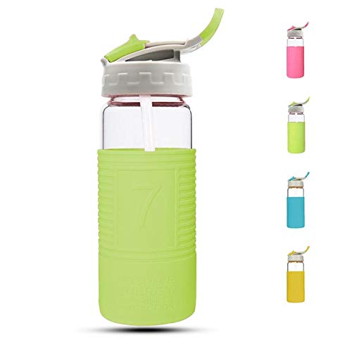 COMI Borosilicate Glass Water Bottle with Straw Silicone Sleeve BPA Free for Kids