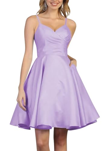 Robe en satin plissée à col en V avec poches confortables pour fête d'adolescentes