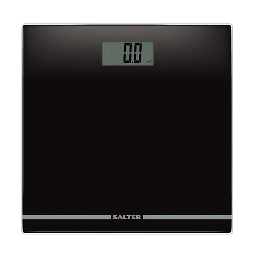 Salter 9205 BK3R Digital Bathroom Scale Large Display Electronic Weighing Scales for Body Weight Toughened Glass Platform Lightweight Instant Readings Carpet Feet & Batteries Included Black