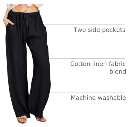 Image of CHARTOU Women's Summer Drawstring Waist Wide Leg Loose Cotton Linen Palazzo Pants