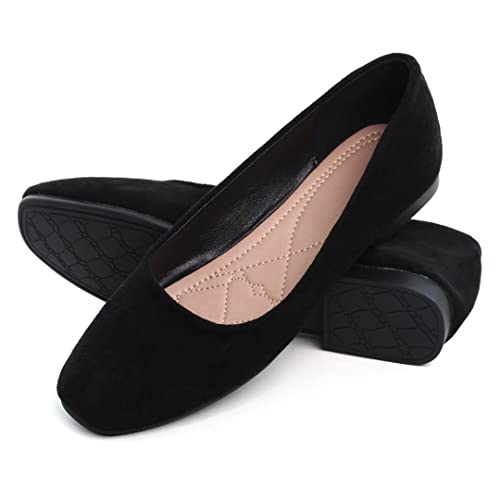 TN TANGNEST Women's Casual Flats Fashion Square Toe Ballet Shoes Comfortable Slip On Flats Black 43(10.5)3