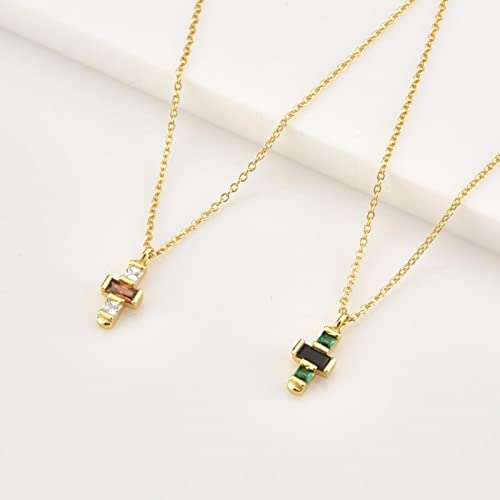 Collier croix argent sterling zircon marron vert cadeau mariage - 4