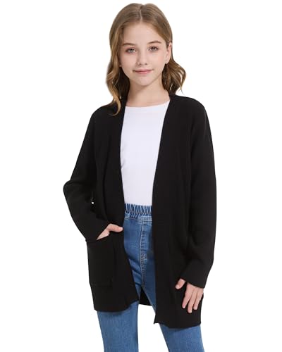 WULFUL Girls Long Sleeve Cardigan Kids Casual Open Front Oversized Sweater with Pockets3