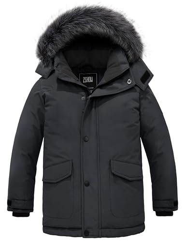 Condition photo showing Good Condition for ZSHOW Boy's Hooded Winter Padded Coat Thick Fleece Lined Quilted Parka Windproof Puffer Jacket(Dark Grey,14-16)