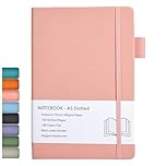Dotted Notebook A5, Hard Cover Dotted Journal with Premium 100 GSM Thick Paper, Inner Pocket, Elastic Banded, Faux Leather Cover, 192 Pages, 14.5X21.3 cm (Pink)