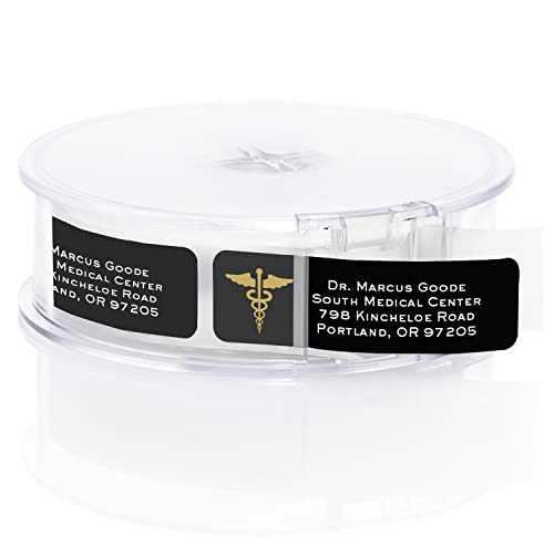 Medical Professional Doctor Rolled Address Label/Roll of 250 Black Medical Symbol Personalized Address Labels/Designer Return Address Stickers in Elegant Plastic Dispenser