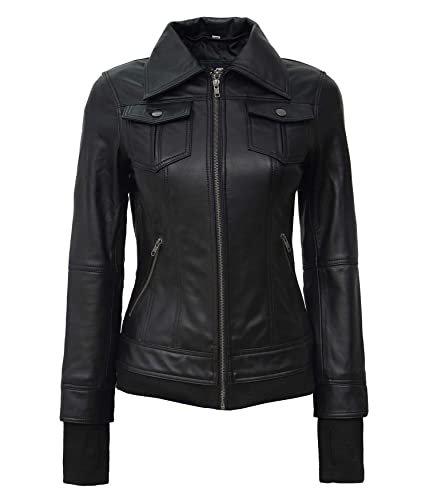 Blingsoul Leather Jacket Women With Hood | [1309194] Betty Black, L #TOP1