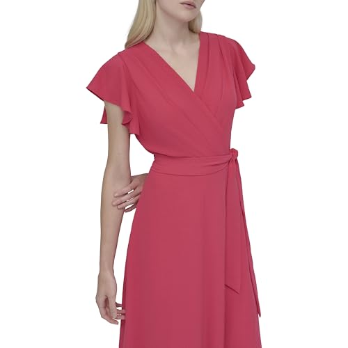 Image of DKNY Women's Flutter Sleeve Tie Fit & Flare Midi Dress