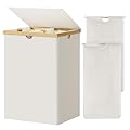 WOWLIVE 165L Double Laundry Hamper with Lid Bamboo Laundry Basket 2 Section,Large Dirty Clothes Hamper with Removable Bags, Laundry Bin Organizer Storage for Dorm,Bedroom,Bathroom,Beige