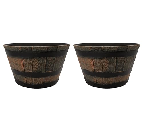 The HC Companies Whiskey Barrel Planter - Faux Wooden Finish Flower Planter Pot - Decorative Garden Pots - Indoor & Outdoor Resin Planters - Weather-Resistant Planting Pots (20