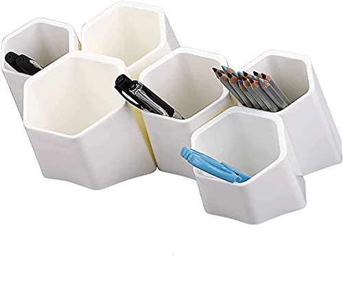 BTSKY Hexagonal Creative Pen Holder, Pen Container, Brush Pot, Combination Desktop Storage Organizer, Creative Hanging Planter Holder Multifunctional Wall-Mounted(White)