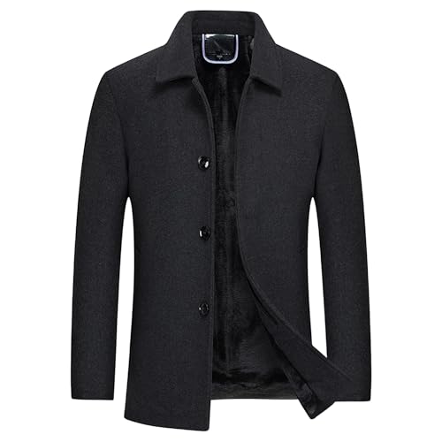Manteau d'hiver mi-long en laine pour homme à simple boutonnage