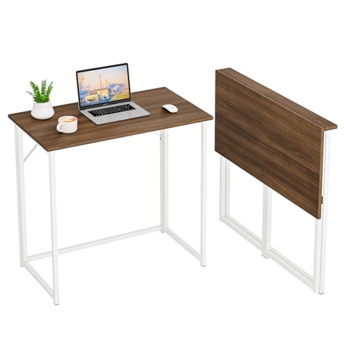 Dripex Mesa Escritorio Plegable, Compacto, Estable y Fácil de Montar, Mesa Pequeña Ordenador para Casa Oficina y Cualquier Poco Espacio, Color Nogal Oscuro, 80 x 46 x 74cm