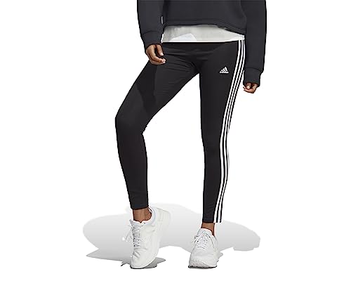 adidas Mujer Essentials 3-Stripes High-Waisted Single Jersey Leggings, Black / White, XS