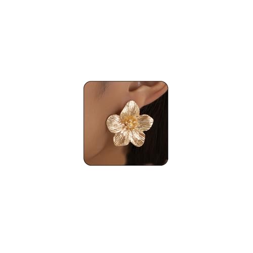 Gold Flower Earrings for Women Dangling Big Statement Earrings for Women Large Floral Stud Earring Daisy Spring Summer Fancy Earring Chunky Flower Gold Jewelry