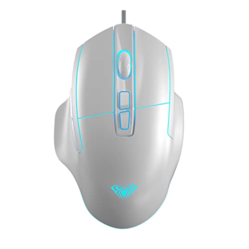 Aula Gaming Mouse, Wired Usb Computer Mouse With Rgb Led Backlit, 7200 Dpi Adjustable, Pc Gaming Mice With 6 Programmable Macro Buttons For Desktop, Laptop, Pc, Mac - White #TOP6