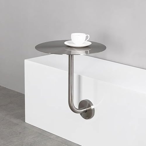 Mesa auxiliar de acero inoxidable montada en pared con diseño circular antiarañazos 4