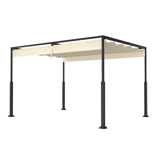 SUBTLETY Pérgola de jardín de 3 x 4 m, estable, con marco de acero y techo solar, 245 cm de alto, con protección UV, retráctil, para balcón, terraza, playa (beige)