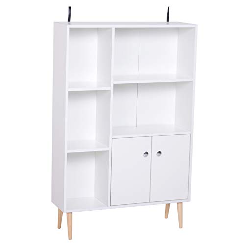 HOMCOM Estantería para Libros Librería de Madera 5 Estantes 2 Puertas Biblioteca Organizador para Hogar y Oficina 80x23.5x118cm