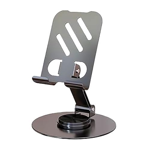 A I Star 360° Rotating Metal Phone Stand, Foldable Mobile Holder with Adjustable Height & Angle, Stable Round Base, Thick Case Friendly, for Smartphones, etc – Black-image-11