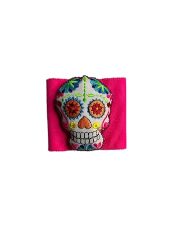 Day of the Dead Sugar Skull Belt, Hot Pink Elastic Waist Belt, Mexican Folk Art Fashion Accessory2