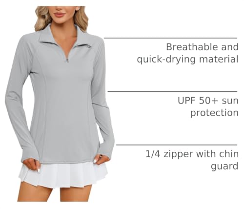 Image of LOMON Women Long Sleeve Shirts Sun Protection 1 /4 Zip Summer Quick Dry Hiking Shirts Quarter Zip Pullover for Women