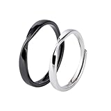 AKOOSY 2pcs Sterling Silver Couple Rings Adjustable Open Bands for Men Women Vintage Style Pure Silver Engagement Accessories Romantic Jewelry Gift with Black Gold Male and Platinum