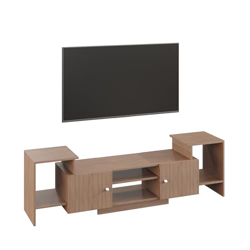 Image of FURNEASER Eptimal Modern Wooden TV Unit for Living Room | Engineered Wood Entertainment Center with Storage | TV Stand for 65 Inch TVs | TV Cabinet with Shelves & Doors | Exotic Teak | 160 cm Length