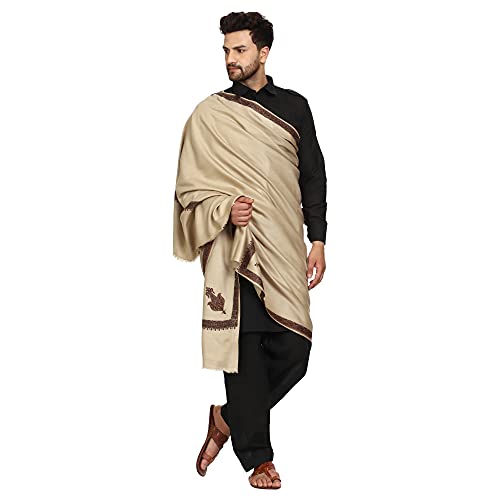 Image of SWI WITH LABEL Men's Embroidered Fine Acrylic Shawl | Men's Shawl Inspired by intricate traditional Kashmiri embroidery work | Felicitation Shawl to honor chief guests