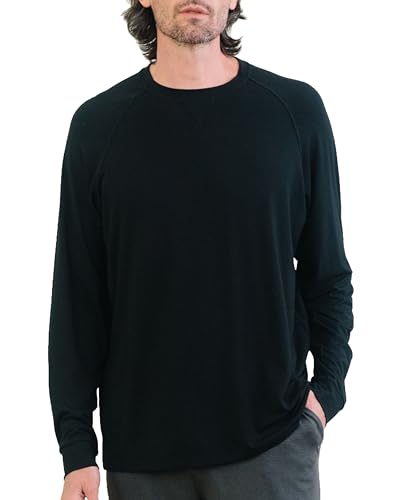 Cozy Earth Men’s Pullover Crew Neck Sweatshirt - Lightweight Viscose from Bamboo Blend - Ultra Soft Brushed Fabric Crewneck Sweater for Men - Black Medium