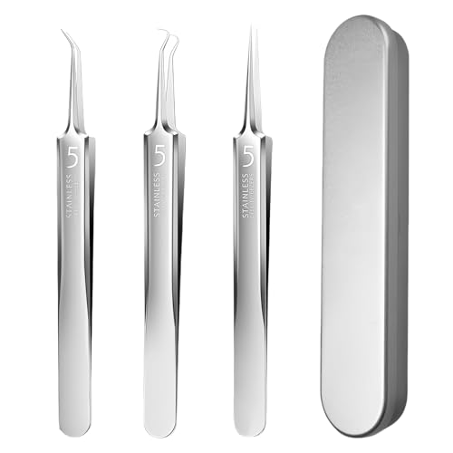 3 Pièces Pince Point Noir,Tire Comedon a Epiler Professionnelle,Points Noirs Lot de Precision Pinces Enleveur Nez Noir Pointe Outil,Précision Removal Brucelle Sourcil...