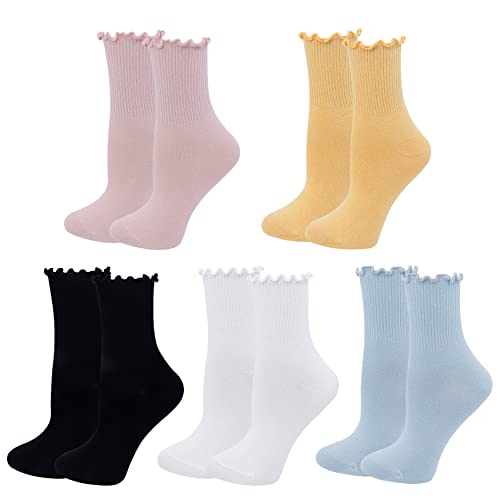 Bellady Cute Ruffle Socks for Women, Funny Cotton Crew Socks, Frilly Ankle Socks Women 5 Pairs