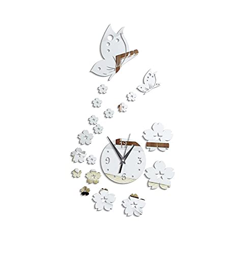 Uteruik Stickers muraux en acrylique avec horloge papillon pour la maison, le salon, la chambre à coucher (couleur argent)