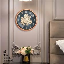 Image of Time Sync Designer Wall Clock | with Moving Gear Mechanism | Gold (Diameter -15.5 Inches)