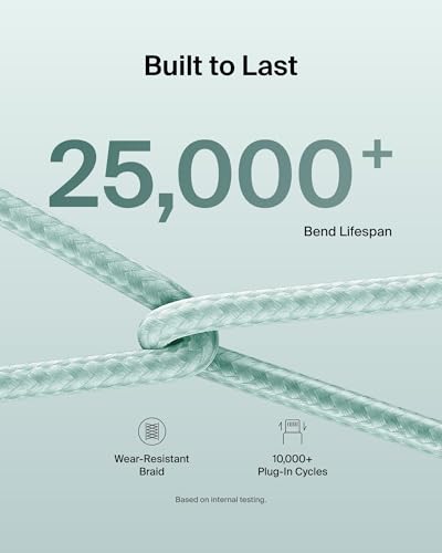 Image of Belkin Apple Certified Braided USB-C to USB-C Cable - Pack of 2 | 60W | PD Compatible | iPhone 17 /16 /15 /iPad /MacBook /Various Windows, Samsung Galaxy S25, Google Pixel 10 | 1.5M | Green