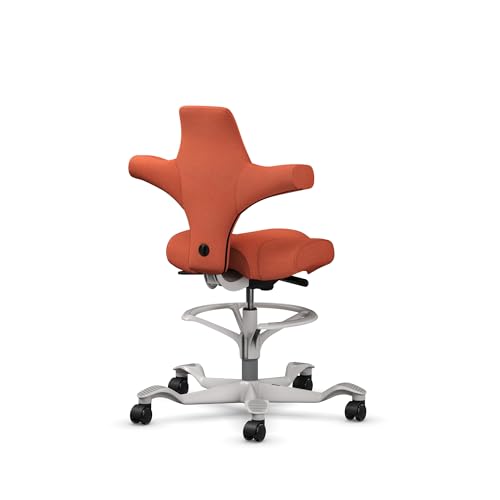 Image of HAG Capisco Sit to Stand Chair-Silver Frame-Upholstered Burnt Red-with Foot Ring