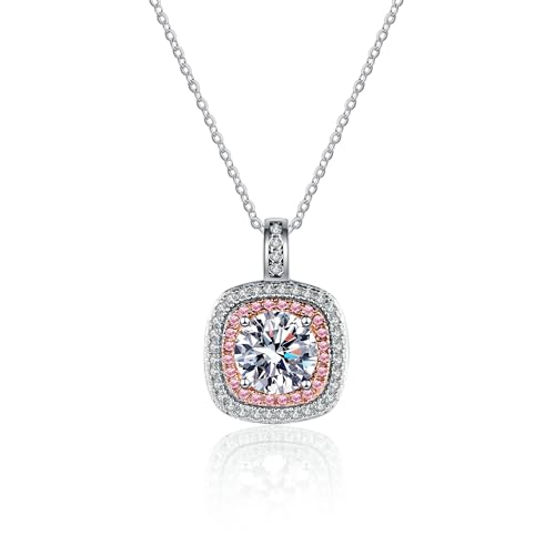 Collier Moissanite 1ct StarGems Carré rose double couche pendentif argent 925 platine