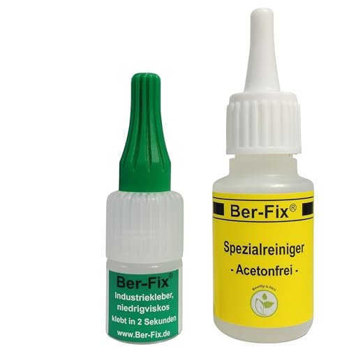 Ber-Fix Pegamento industrial 4 g + limpiador especial de 20 ml – Superpegamento fino capilar – Kit completo para un trabajo limpio