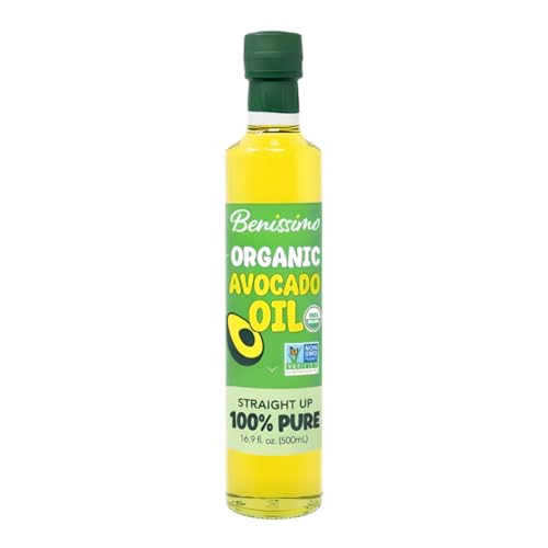 Benissimo Organic Avocado Oil, 16.9 Fl Oz · 500mL Bottle (Single), Cold-Pressed, USDA Organic, Non-GMO, Allergen-Free Premium Cooking Oil for High-Heat Cooking, Sautéing & Drizzling