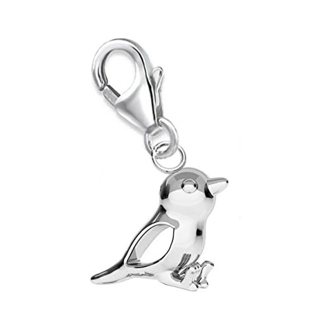 Mini klein Spatz Karabiner Charm Anhänger für Bettelarmband oder Charmkette Charmträger 925 Silber Vogel Cover