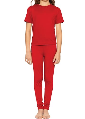 Image of STRETCH IS COMFORT Girls 2 Piece Hoodie Short Sleeve Long Sleeve Crew Neck Top and Leggings Set Kids Thermals Underwear Set