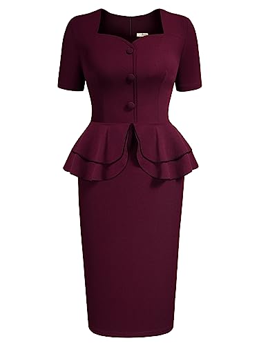 Image of AISIZE Women's 1940s Vintage Square Peplum Bodycon Cocktail Dress