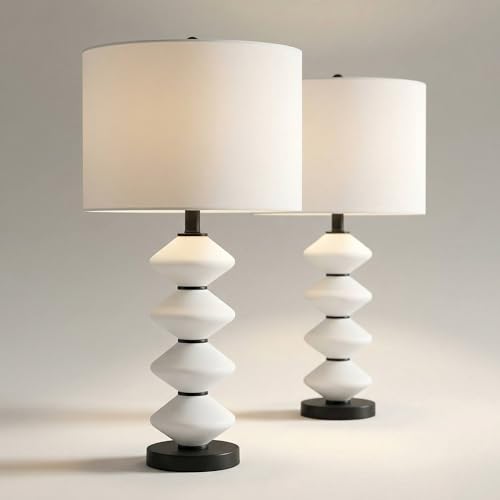 Lámparas de mesa Lucy modernas 26.5" set x2 blanco y negro
