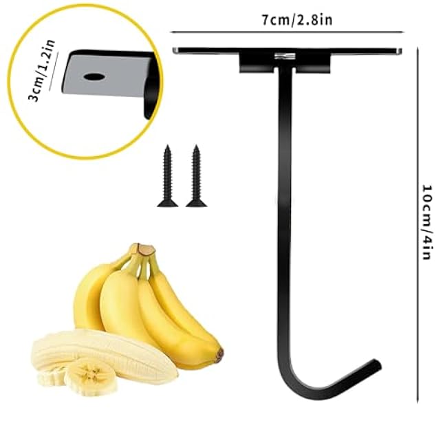 Banana Holder,Banana Hook Under Cabinet,Foldable Banana Hanger for Keep Bananas Fresh(3-Pcs Black).