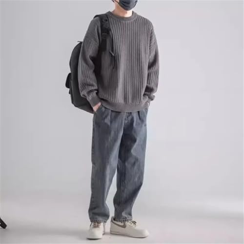 Men Vintage Textured Knit Pullover Casual Solid Color Long Sleeve Sweater Spring Autumn Streetwear Top4