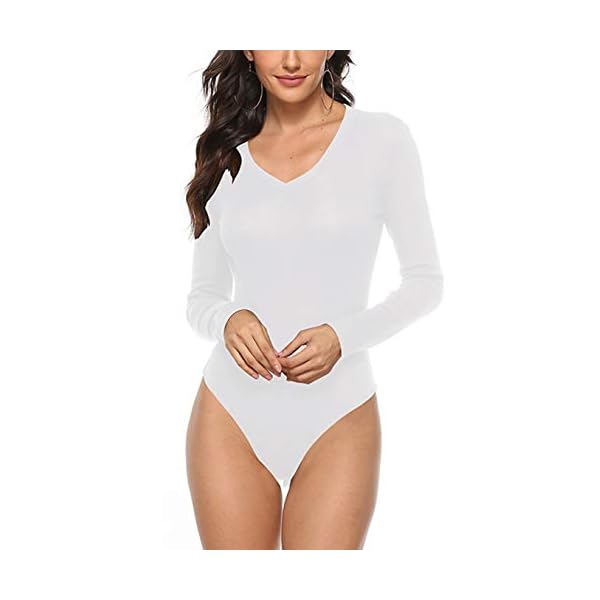 PALINDA-Womens-Sexy-V-Neck-Leopard-Snake-Skin-Print-Long-Sleeve-Stretchy-Bodysuit-Leotard PALINDA Women's Sexy V Neck Leopard Snake Skin Print Long Sleeve Stretchy Bodysuit Leotard (M, White)