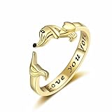 Deyanse Anillo de abrazo para mujer, plata con corazón, perro, ángel, paw/mamá bebé, anillo de abrazo, anillo de pulgar para mujer con grabado, anillo abierto de amistad con circonita, anillo abrazo